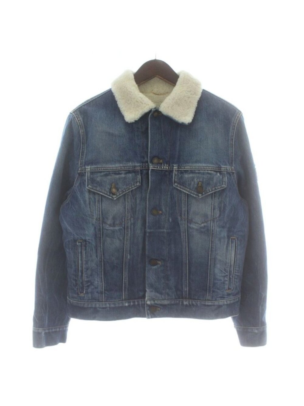 Saint Laurent Paris Denim Jacket Fleece Logo Patch Indigo Blue M